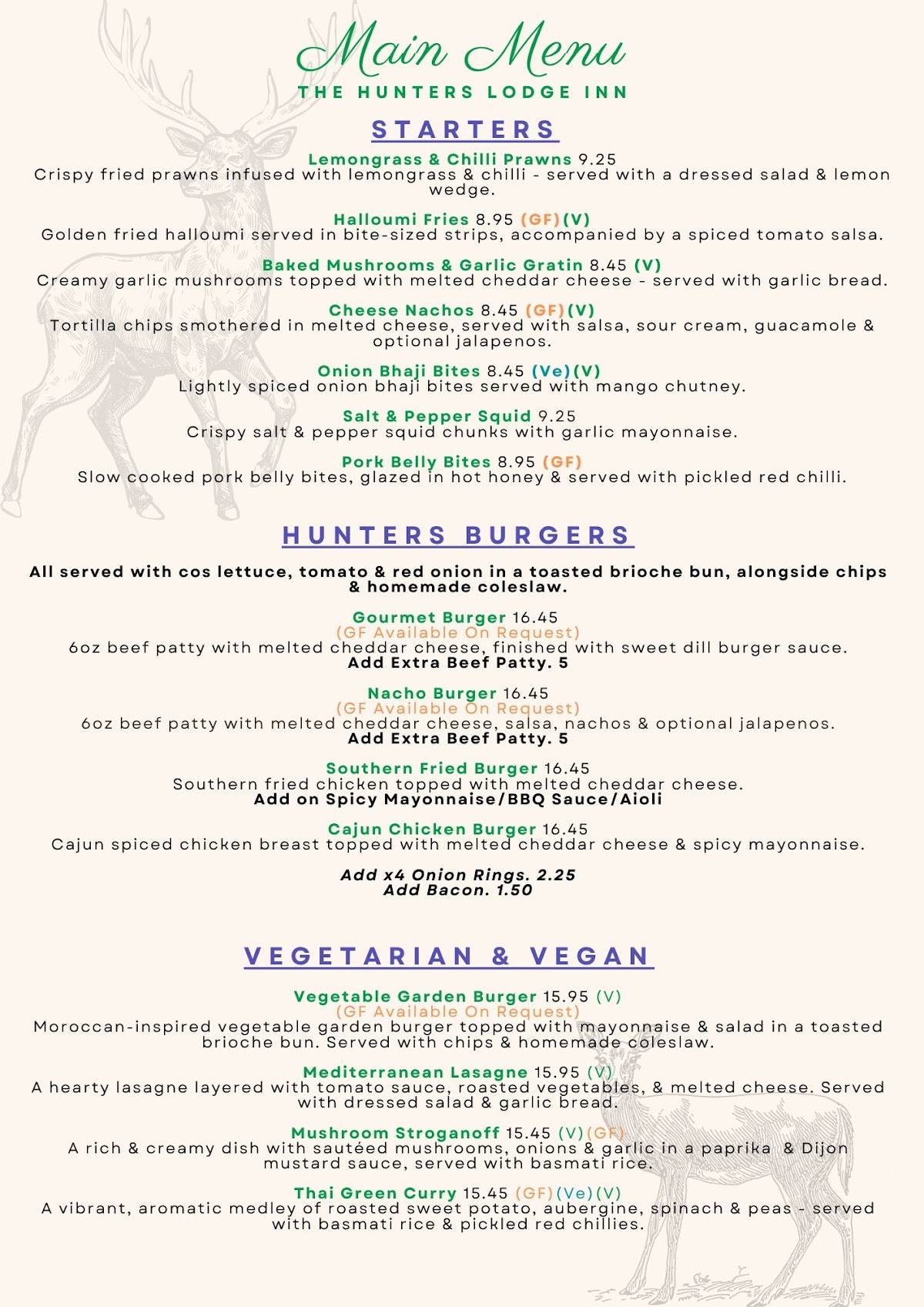 The Hunters Lodge Inn меню