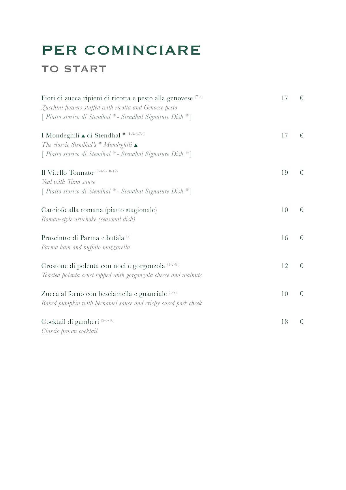 Trattoria Stendhal Roma меню