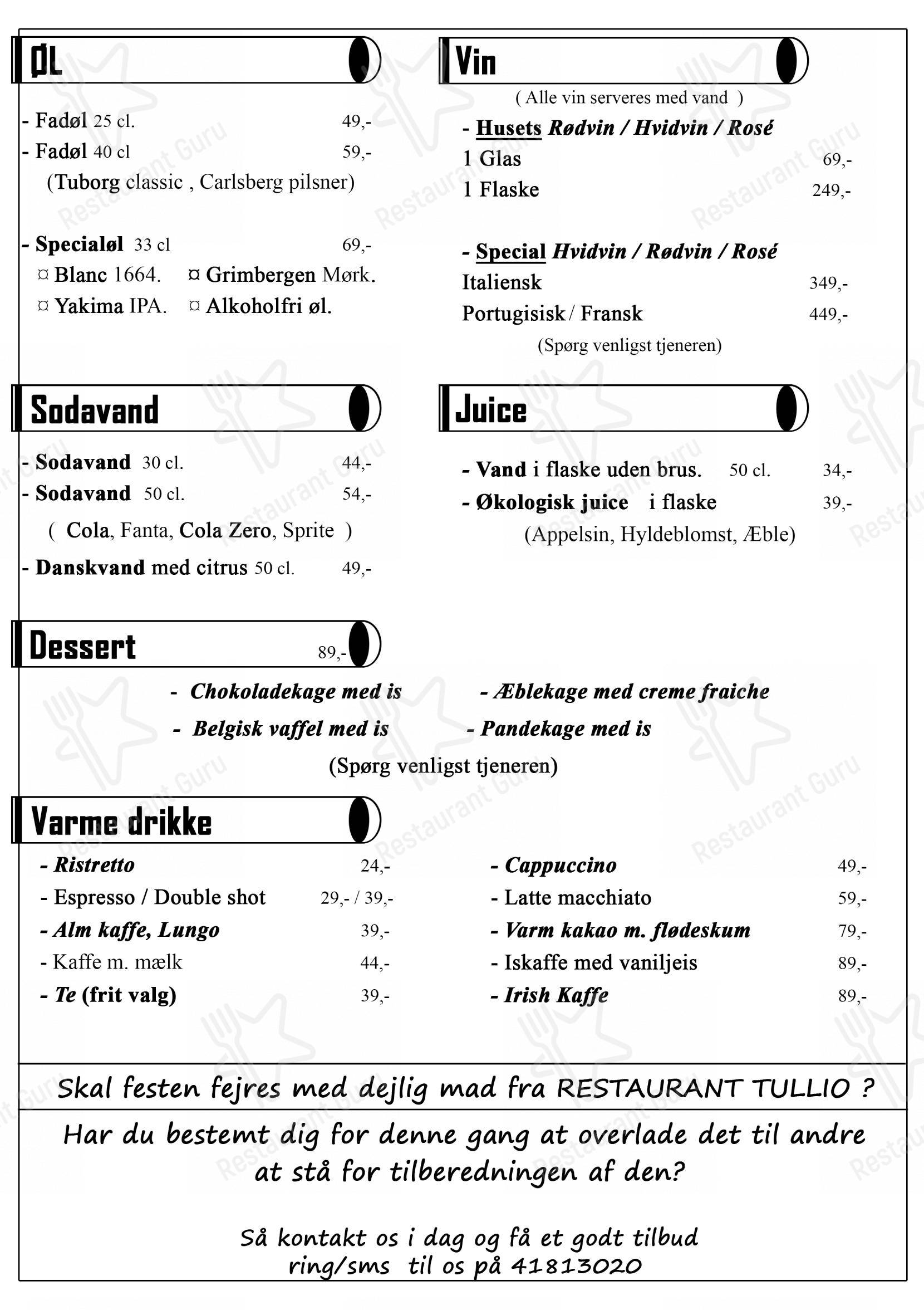 Меню ресторана Restaurant Tullio - Меню напитков