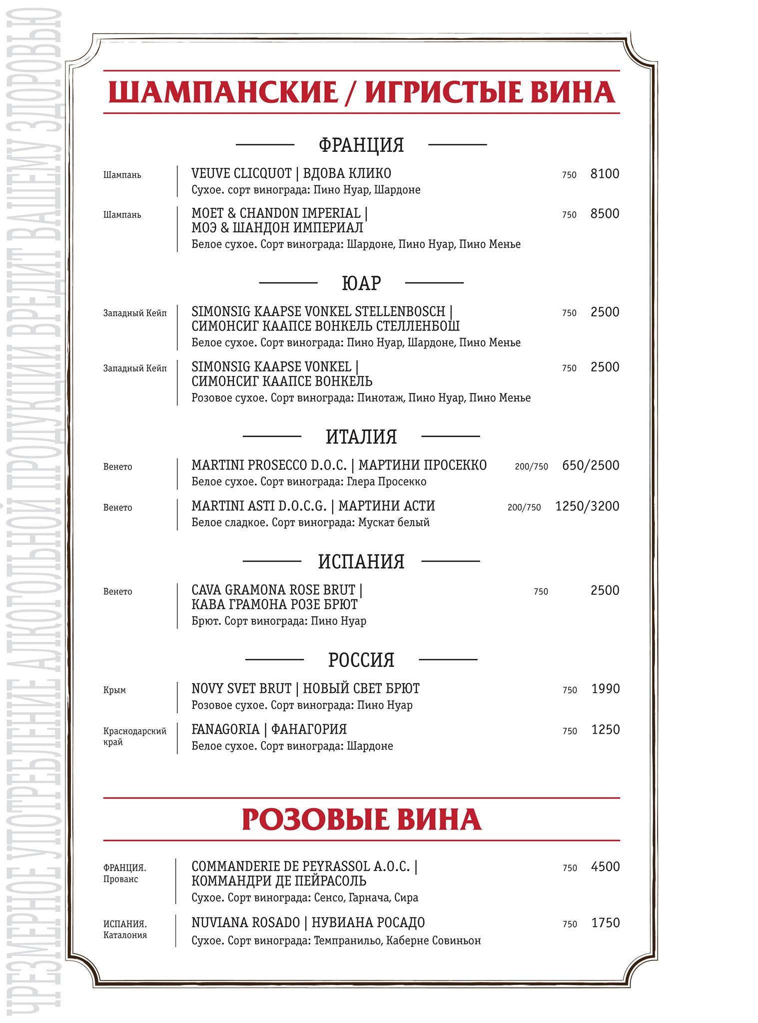 Вино и Мясо меню
