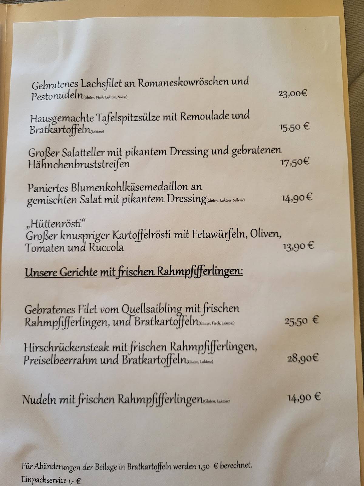 Restaurant & Camping "Am Töpferberg" - Franziska Rossbach меню