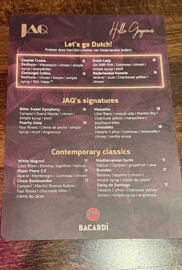 Restaurant & Cocktailbar JAQ меню