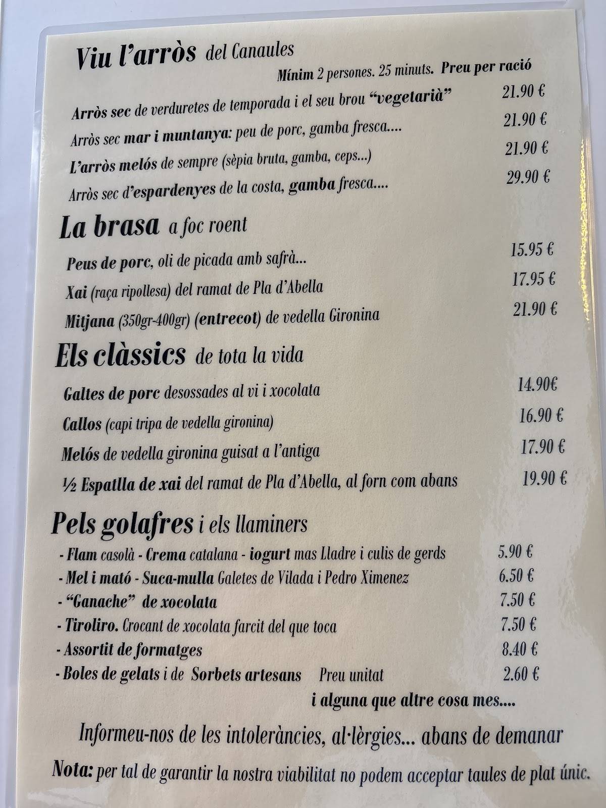 Restaurant cafè Canaules меню