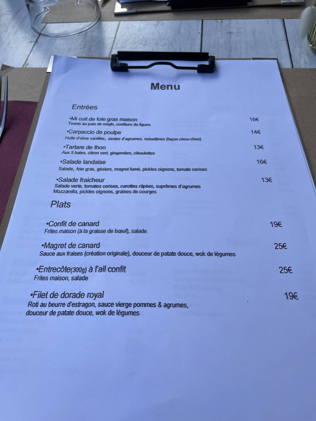 Restaurant les chandelles меню