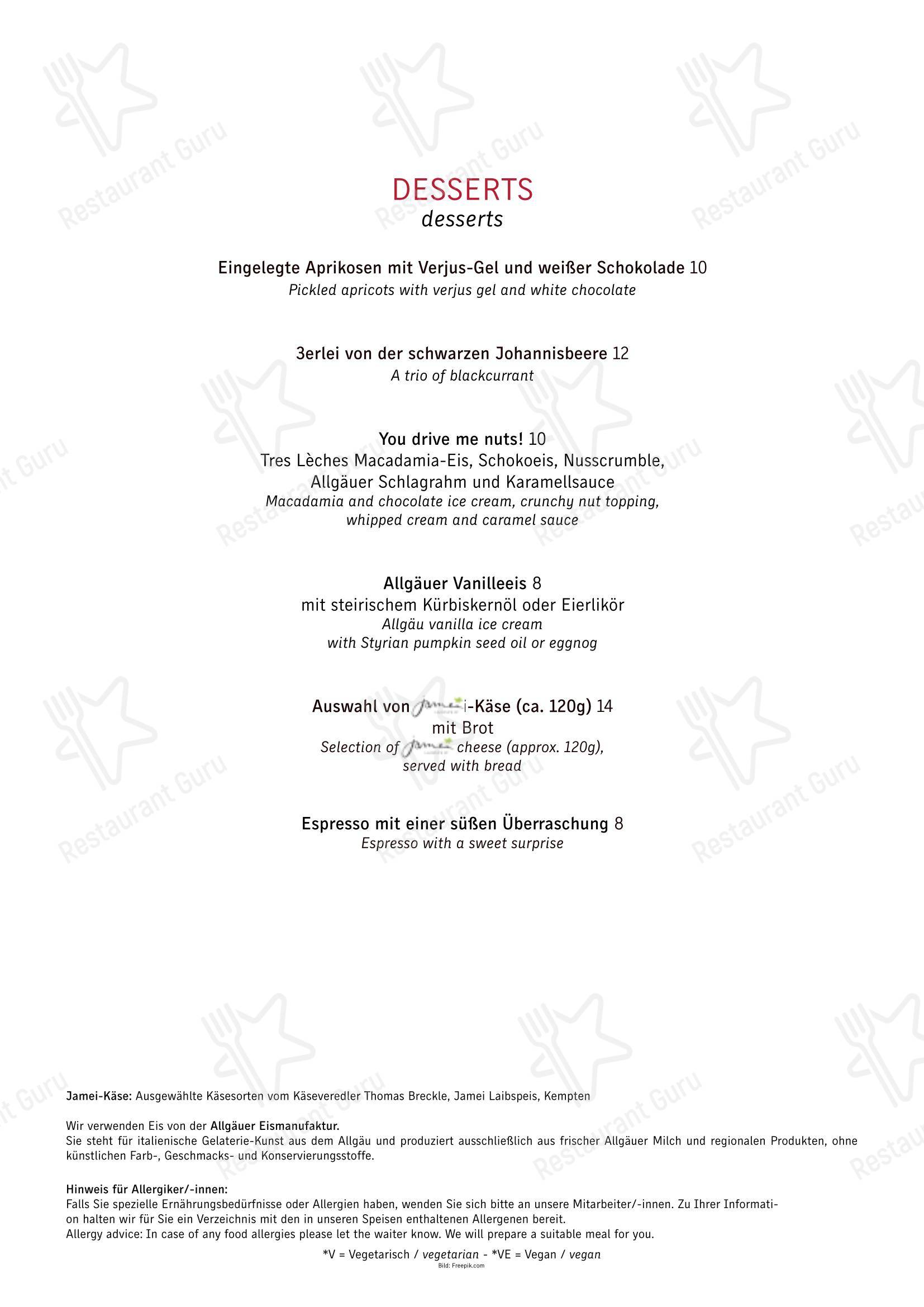 Меню ресторана Restaurant musics в Кемптене