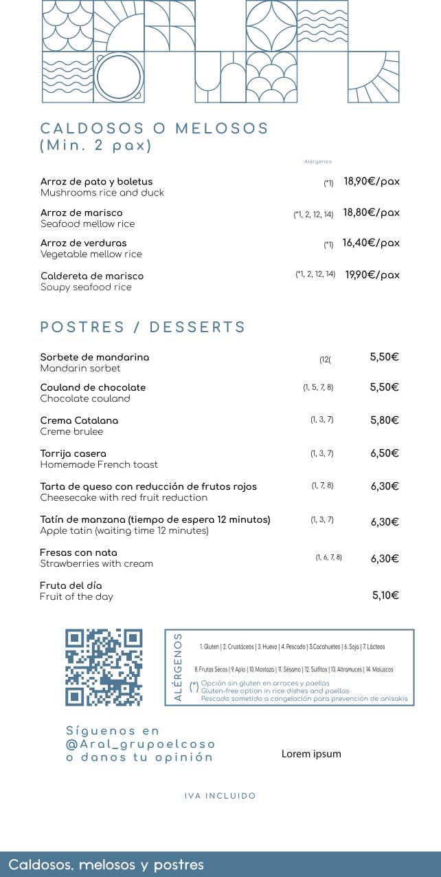 Restaurante ARAL меню
