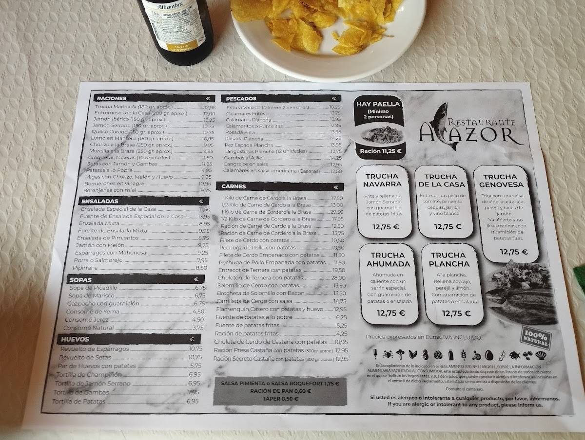 Restaurante Mesón Alazor меню