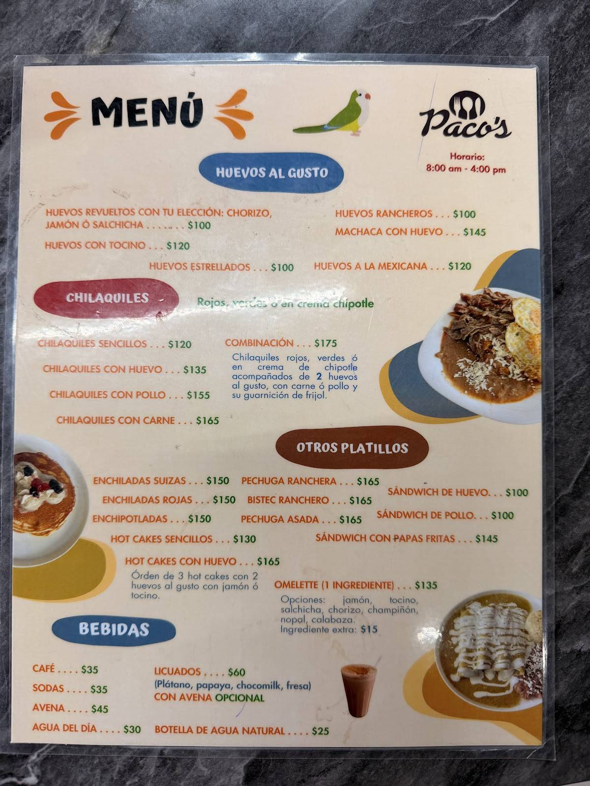 Restaurante Pacos меню