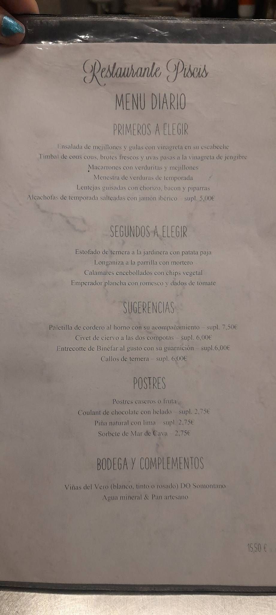 Restaurante Piscis меню