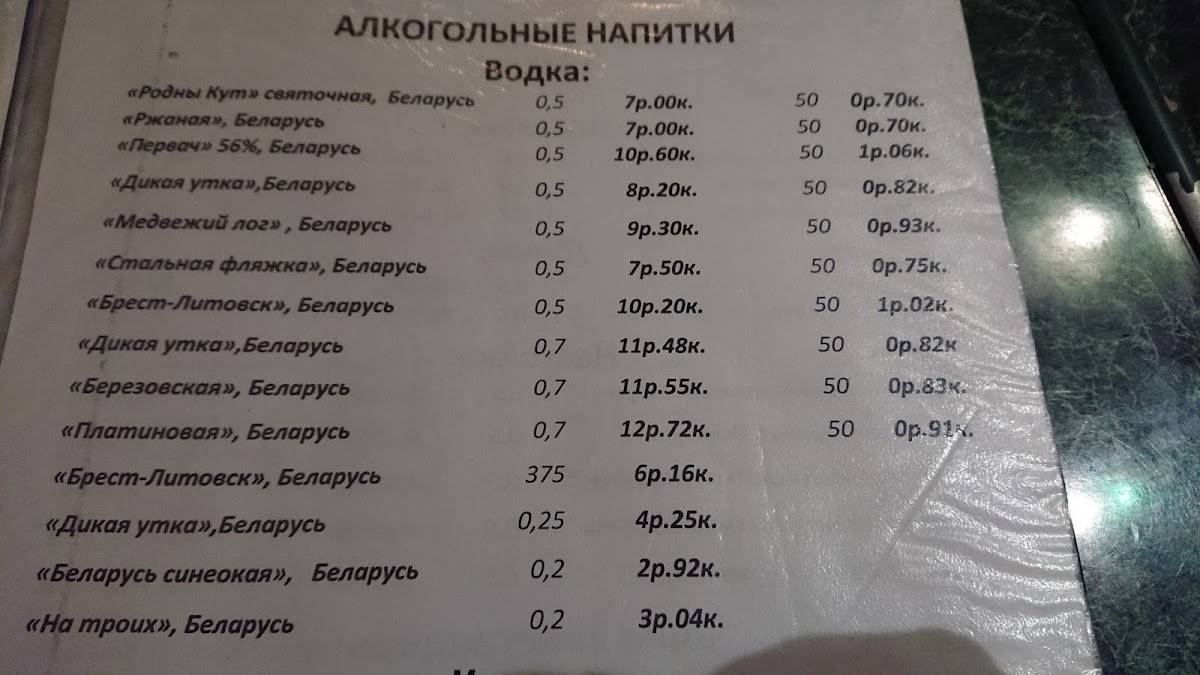 Ресторан Берёза меню