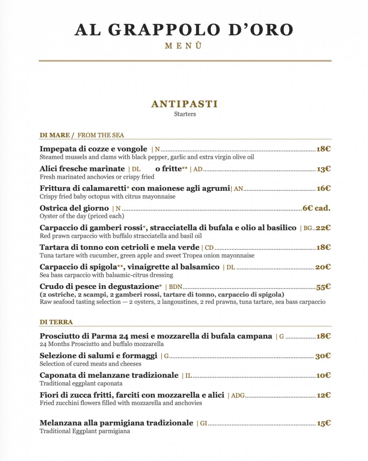 Ristorante-Pizzeria "Al Grappolo D’Oro dal 1950" меню
