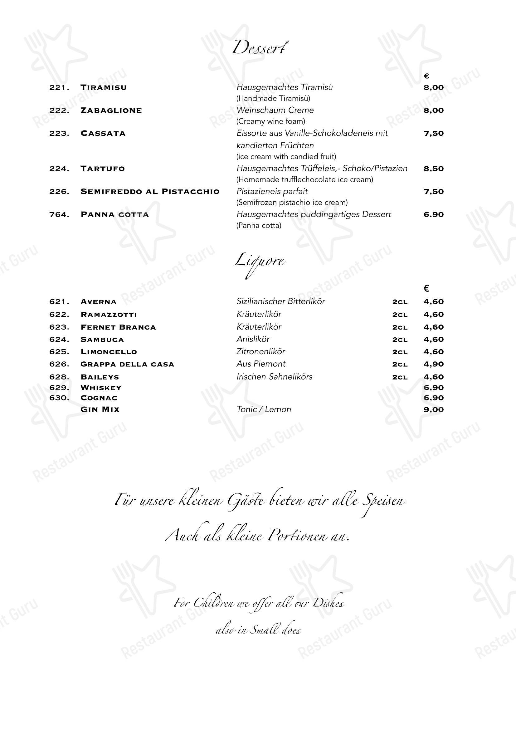 Меню ресторана Ristorante Antica Roma в Кёльне