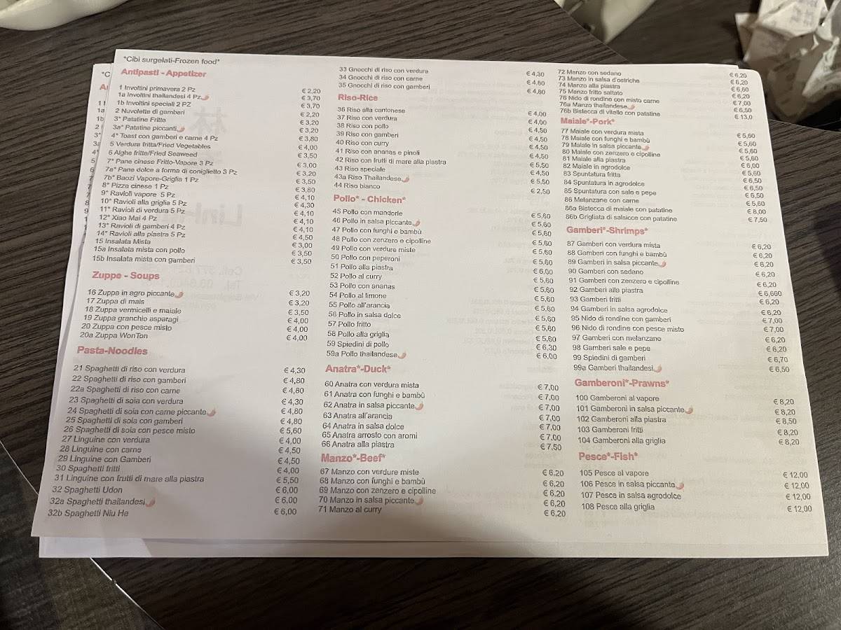 Ristorante Cinese Lin Hai меню