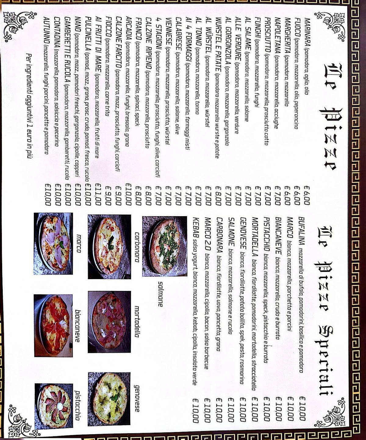 Ristorante Pizzeria Arcadia меню