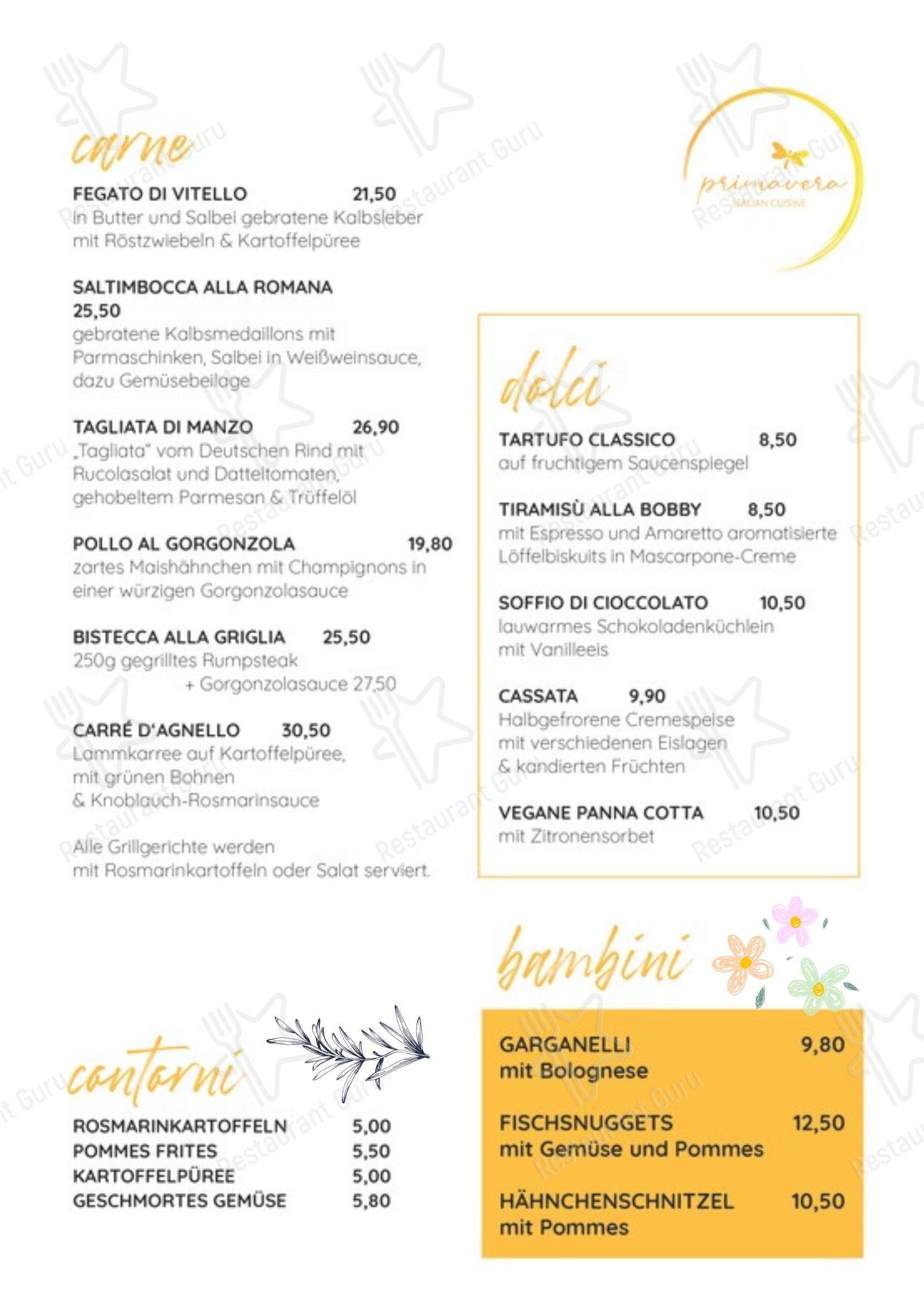 Ristorante Primavera Pizzeria в Киле - Меню