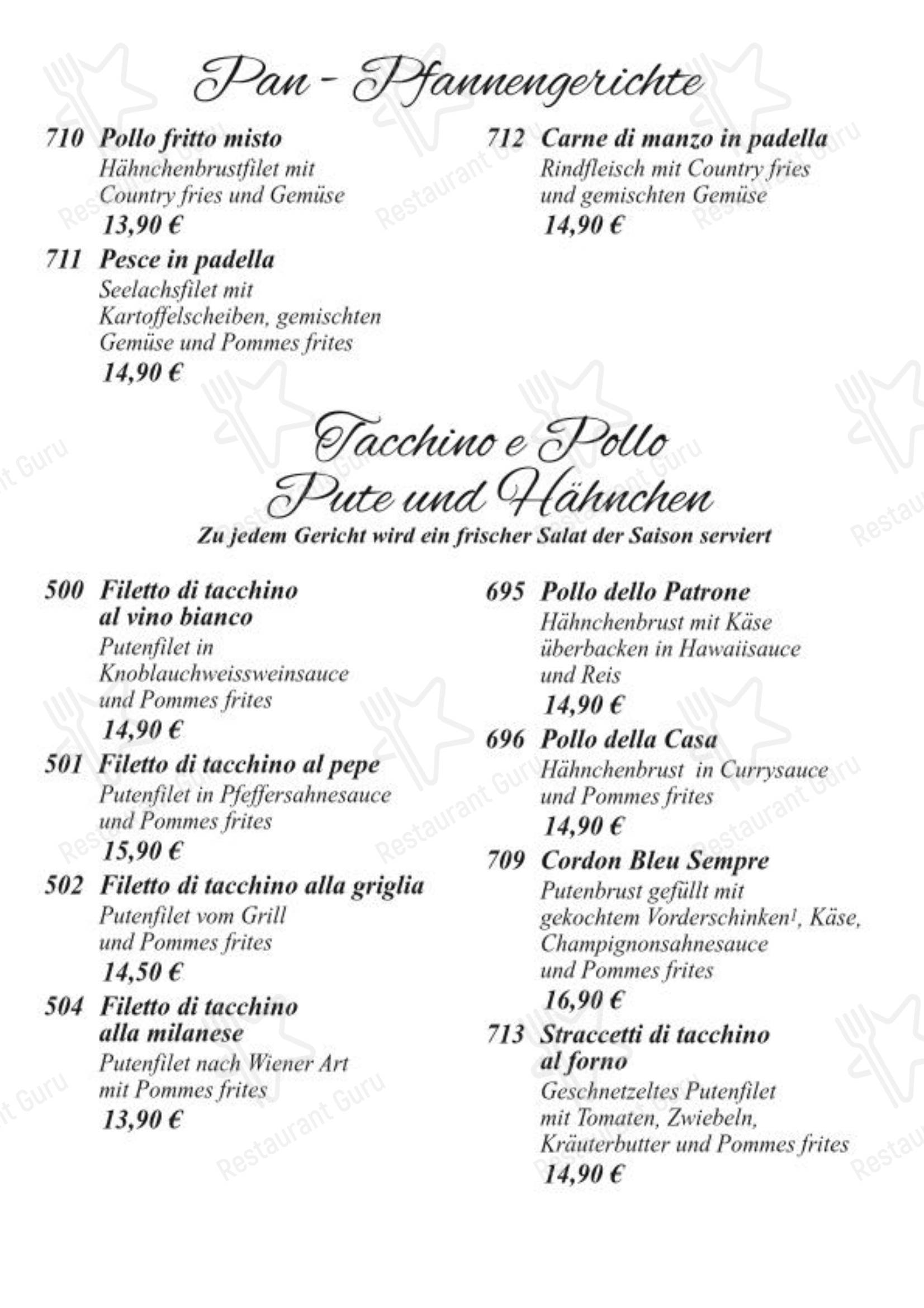 Ristorante Sempre в Берлине - 菜单