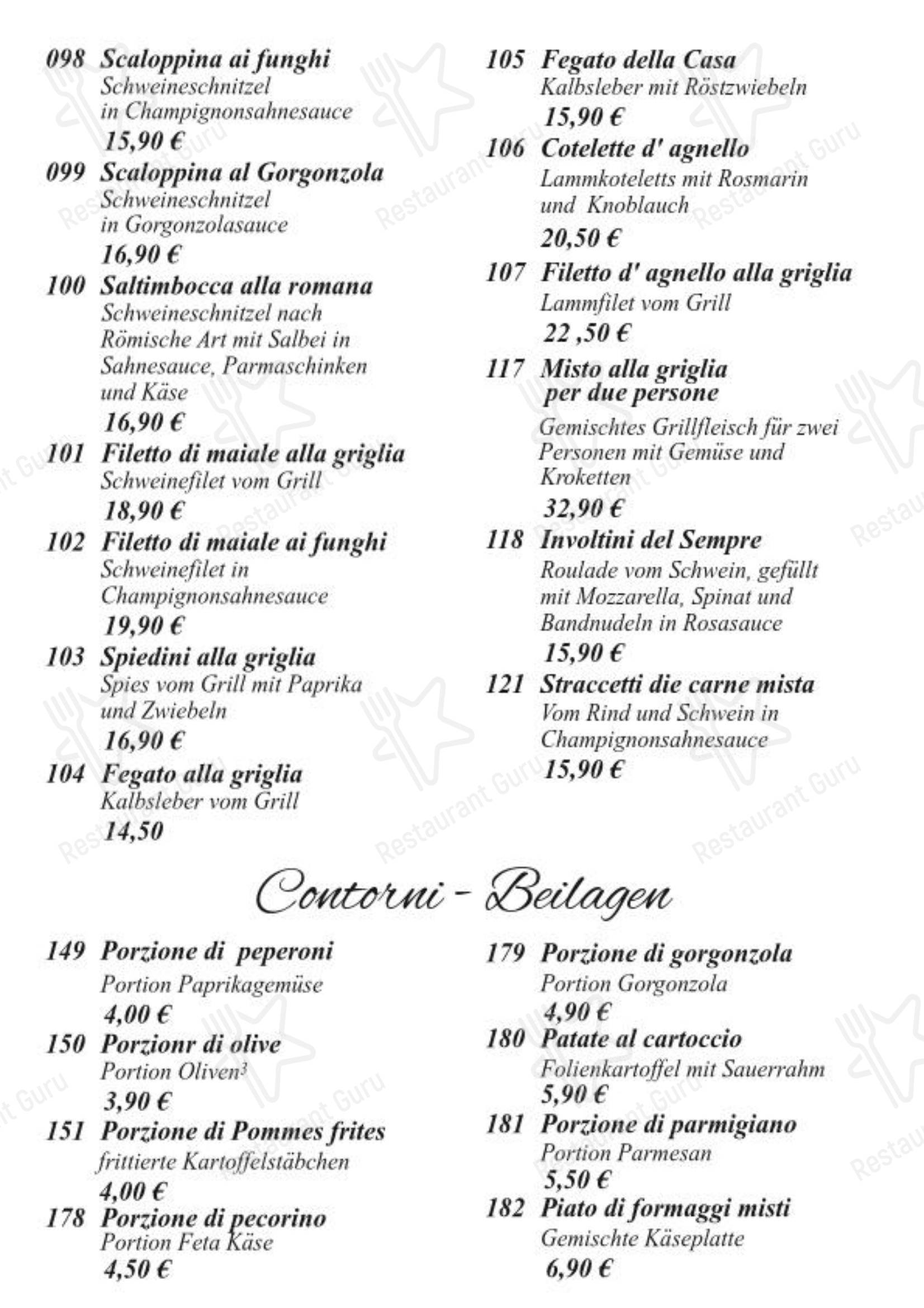 菜单 ресторана Ristorante Sempre в Берлине