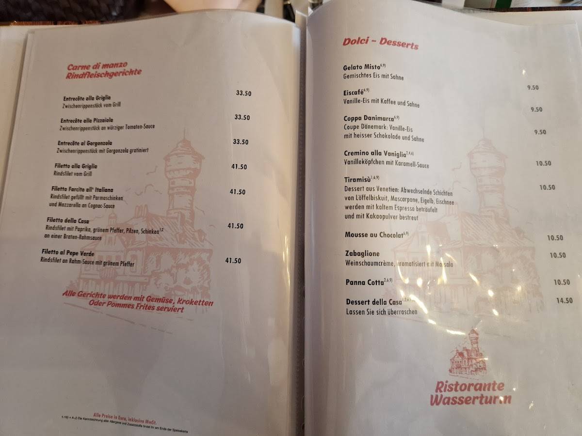 Ristorante Wasserturm Rheinfelden меню