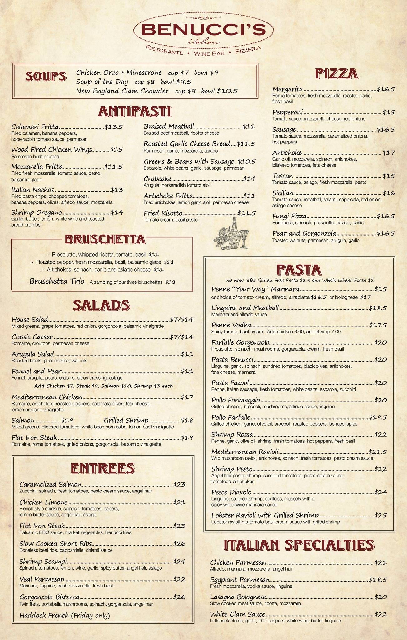 Benucci's меню