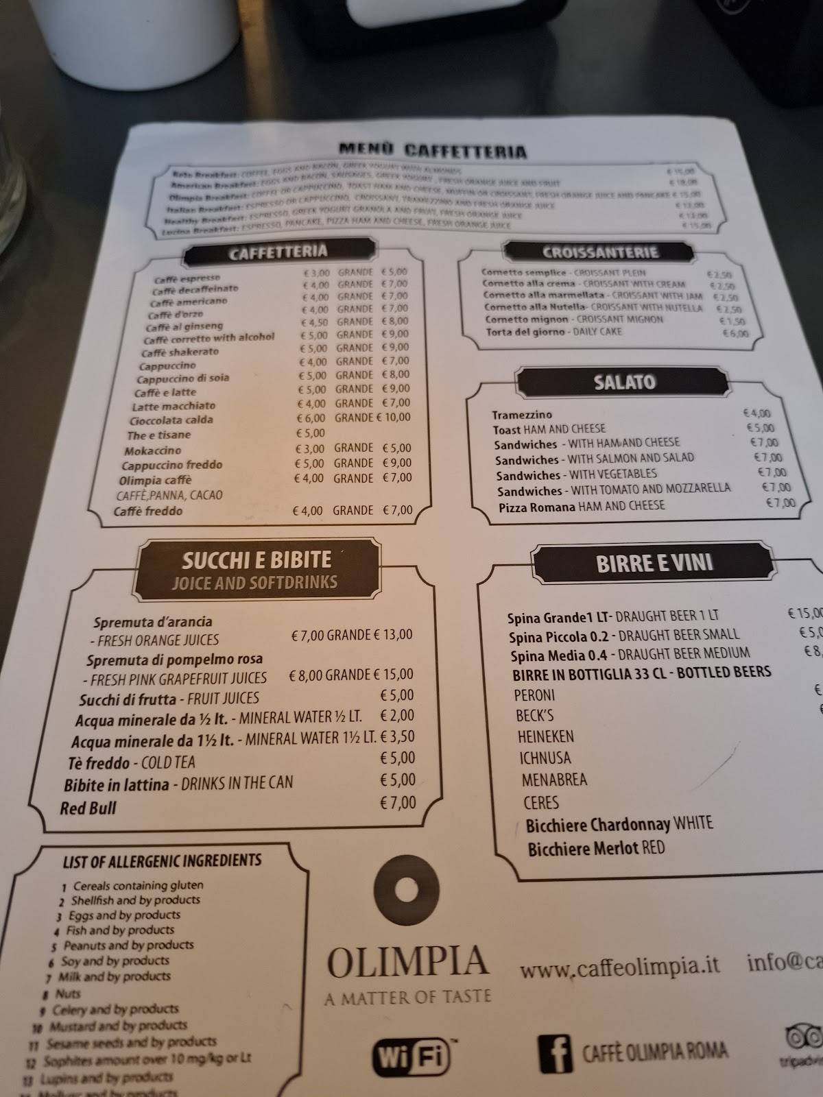 Caffè Olimpia меню