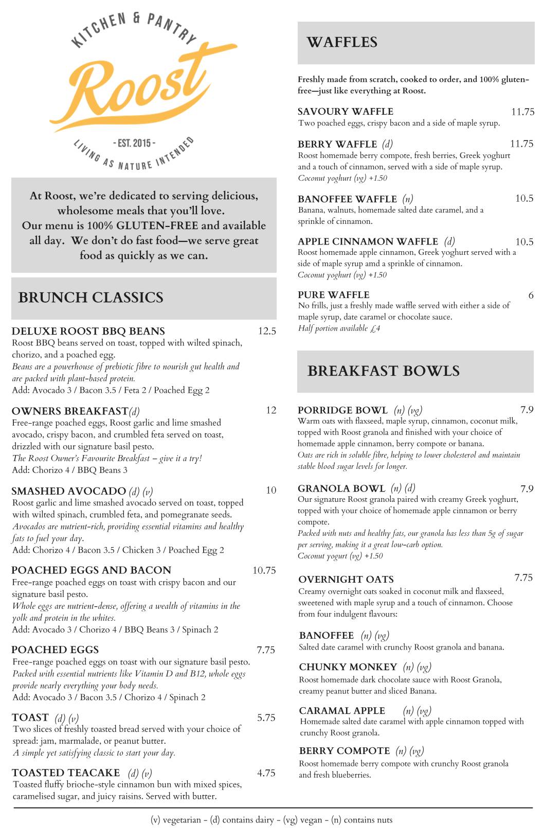 Roost Godalming меню