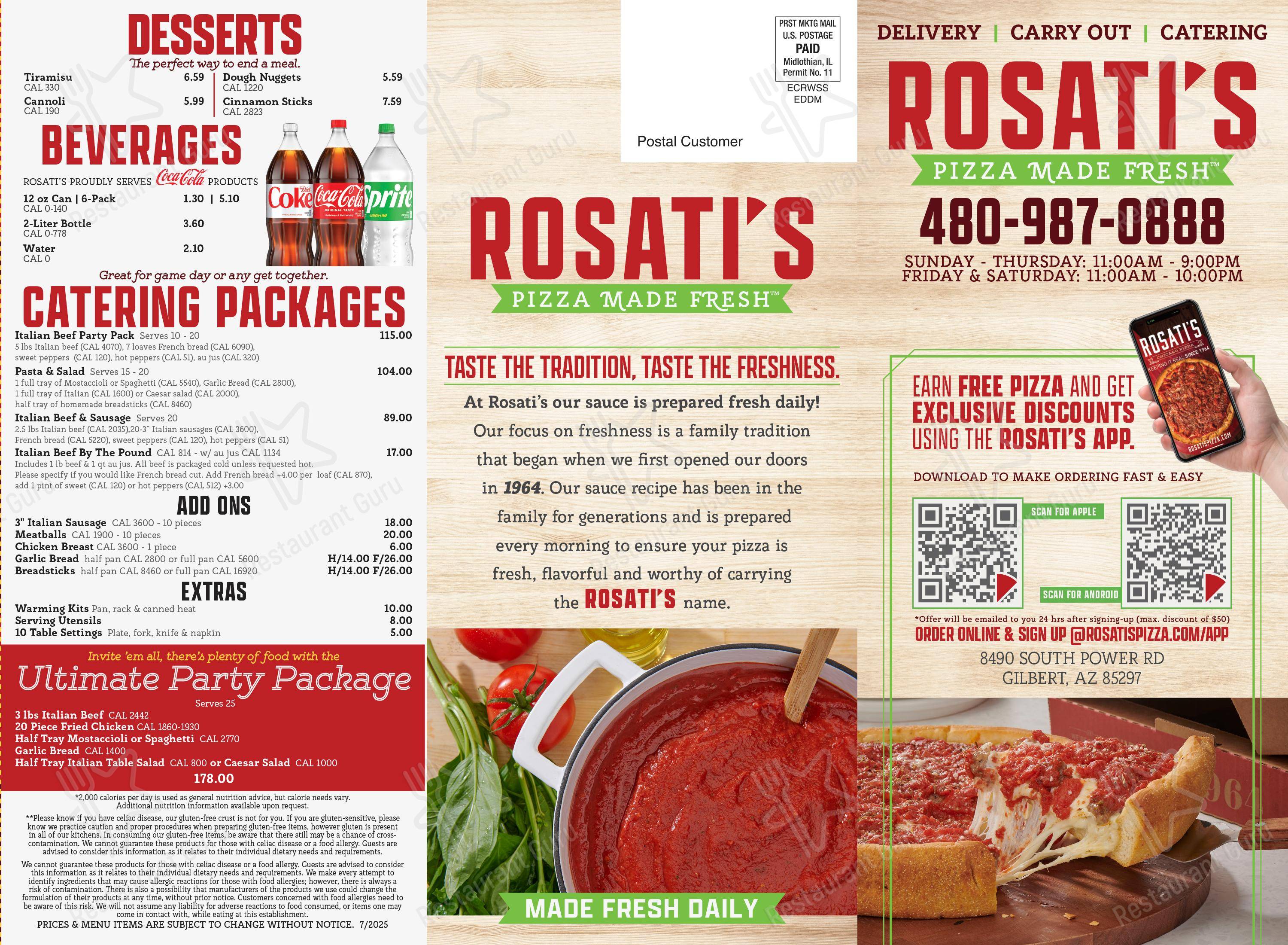 Меню пиццерии Rosati’s Pizza