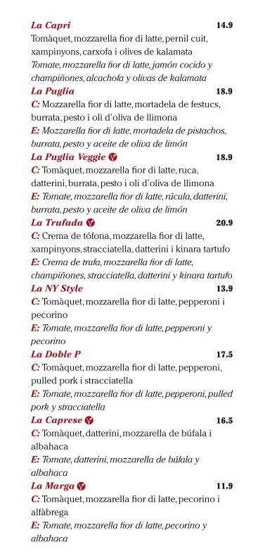 ZAPPI Pizzería меню