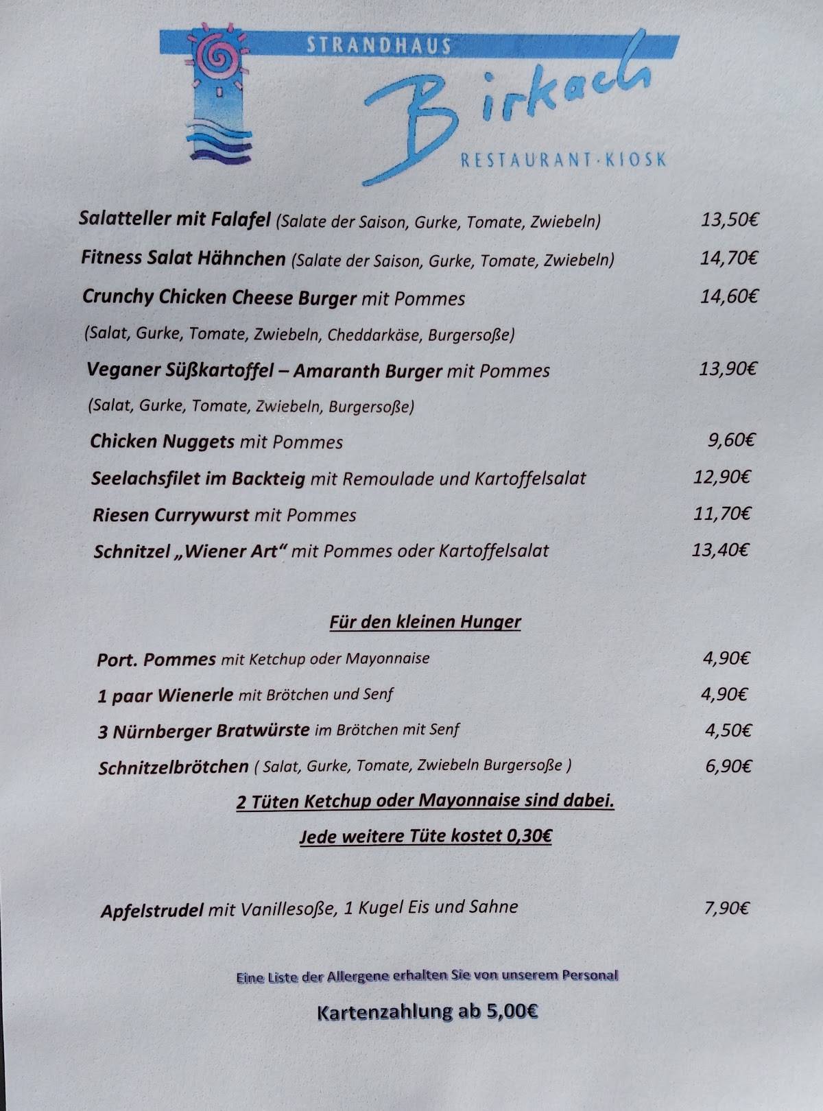 Rothsee Strandhaus Birkach - Restaurant & Biergarten меню