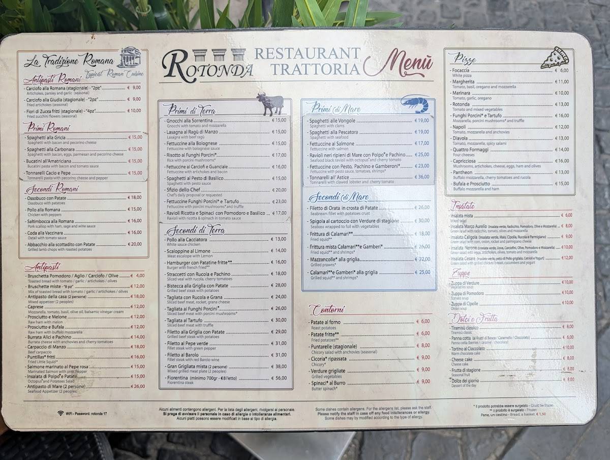 Rotonda Restaurant Trattoria меню