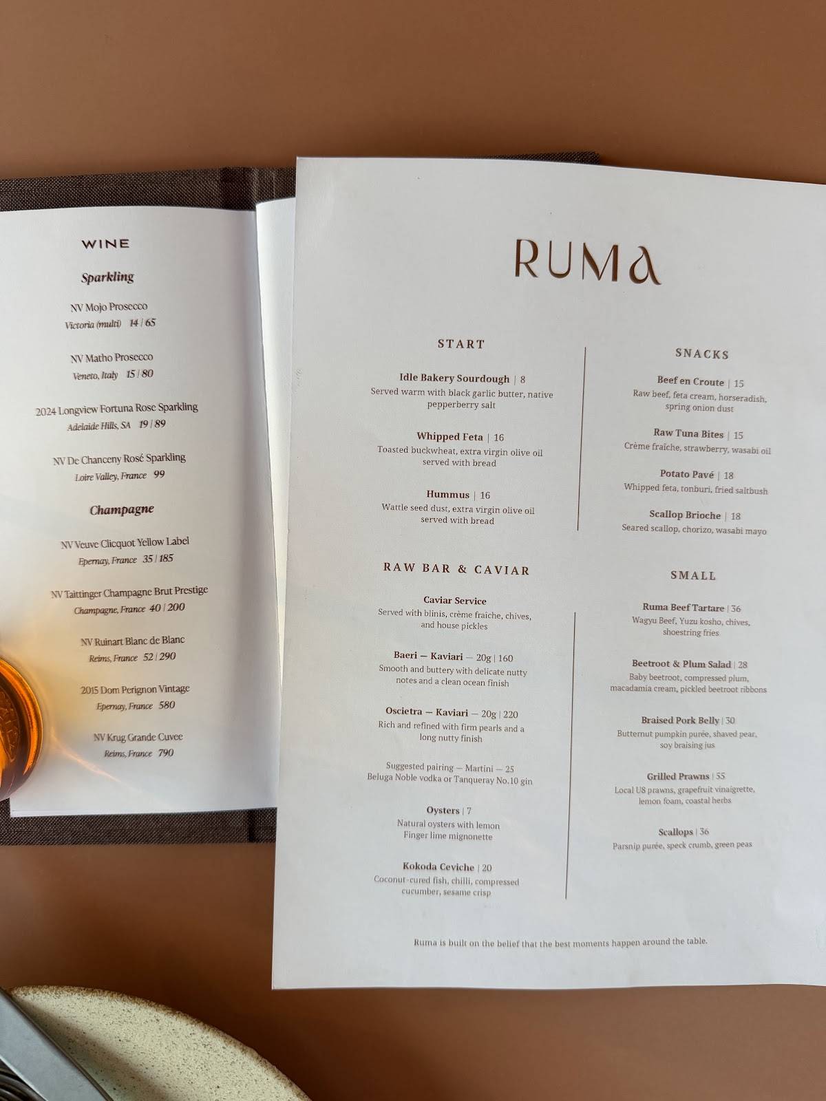 Ruma Rooftop меню