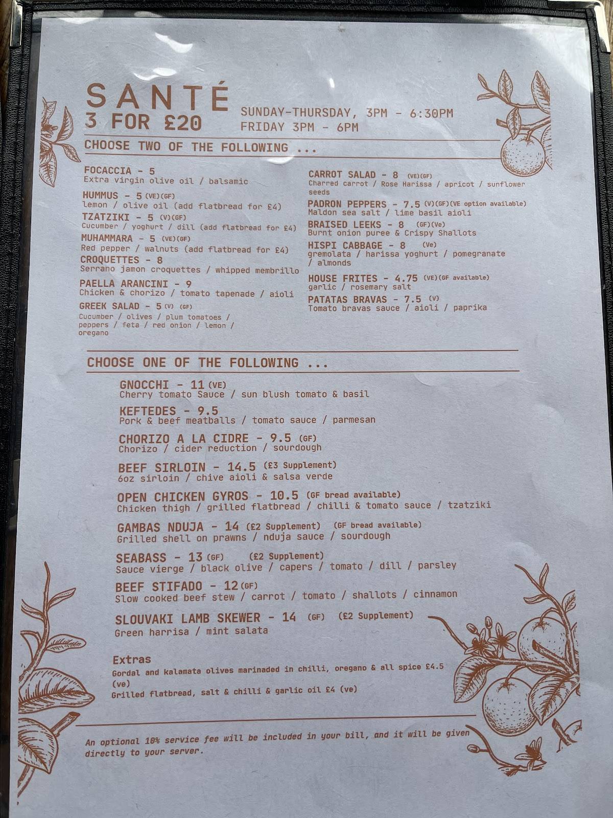 SANTÉ Didsbury меню
