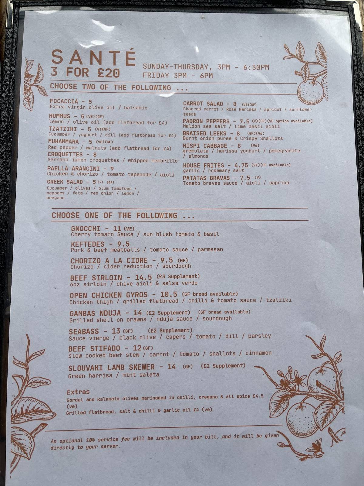 SANTÉ Didsbury меню
