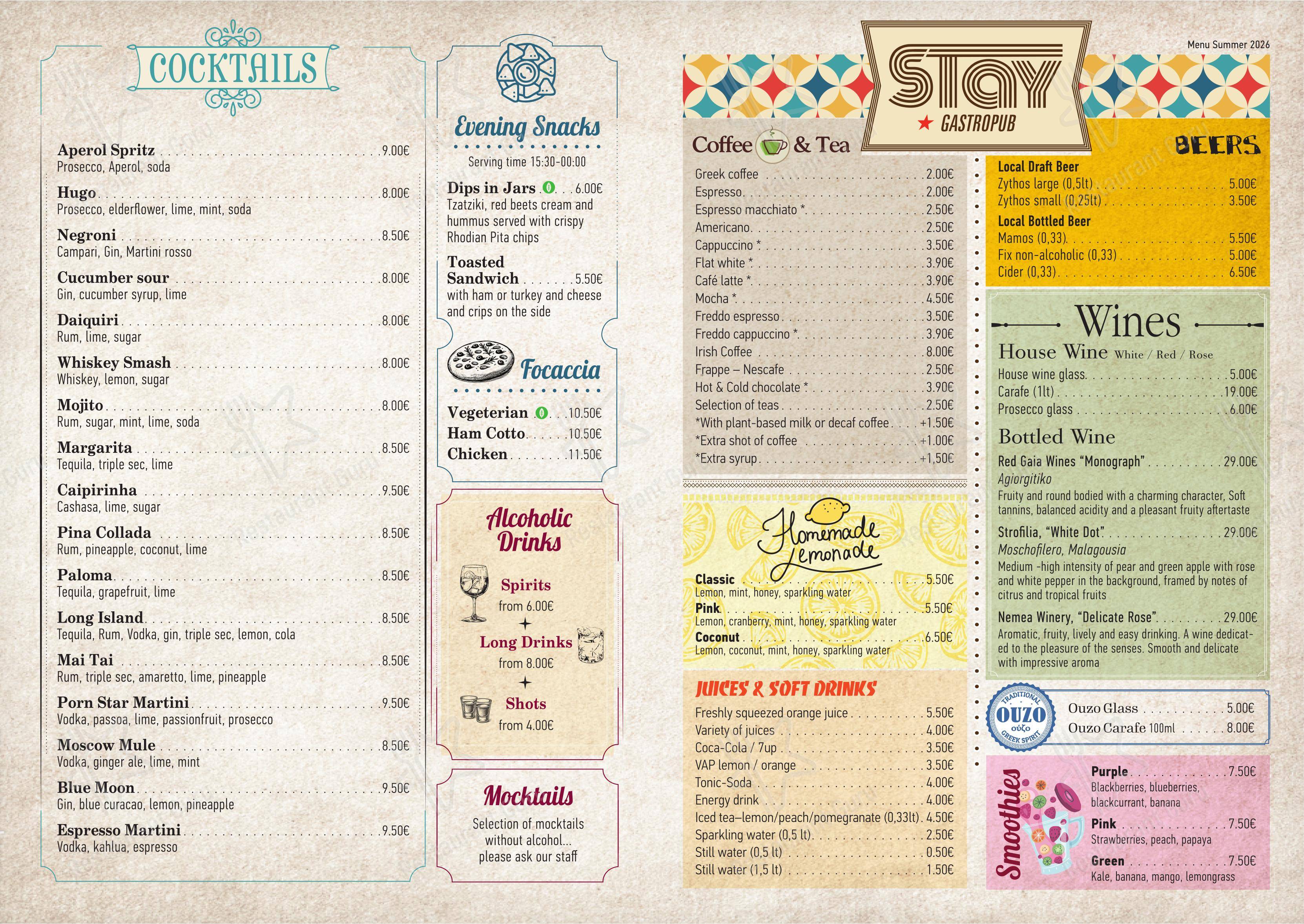 STAY Gastropub Rhodes в Родосе - Коктейльная карта
