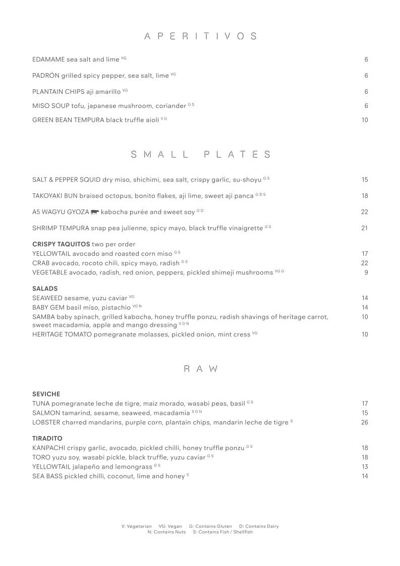 SUSHISAMBA Edinburgh меню