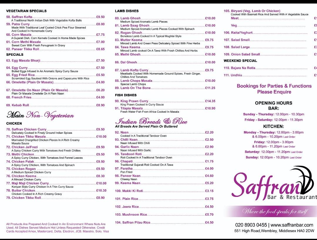 Saffran меню