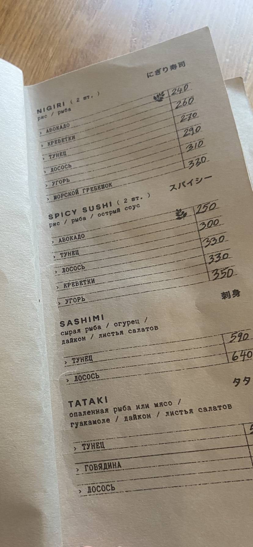 Subzero меню
