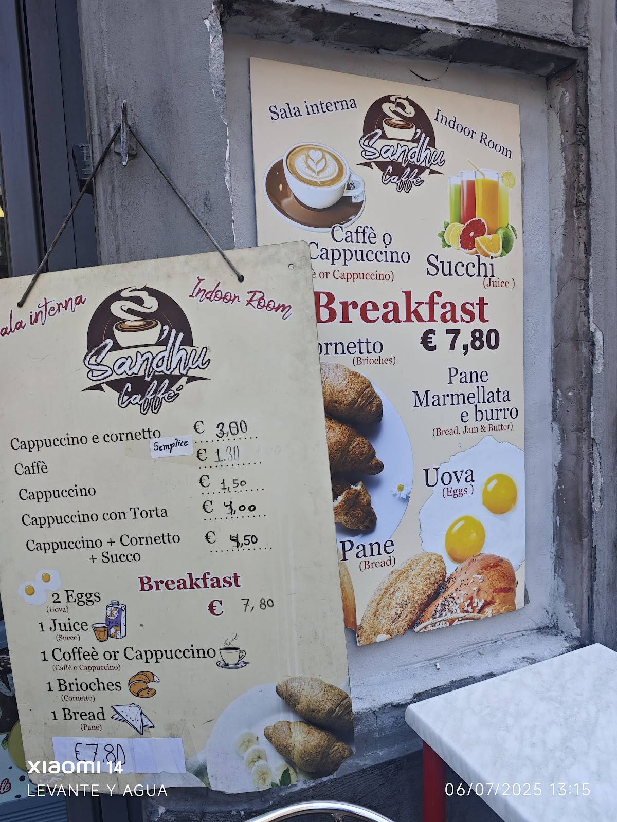 Sandhu Caffè меню
