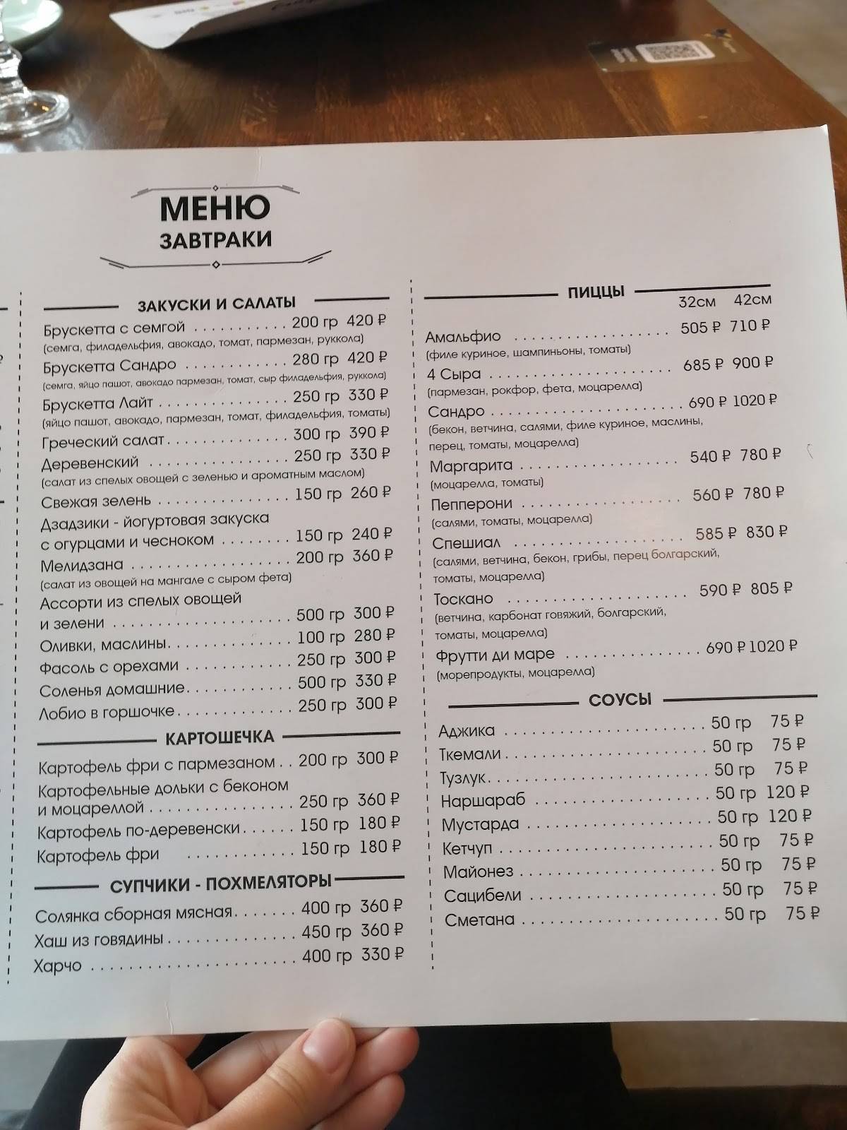 Сандро меню