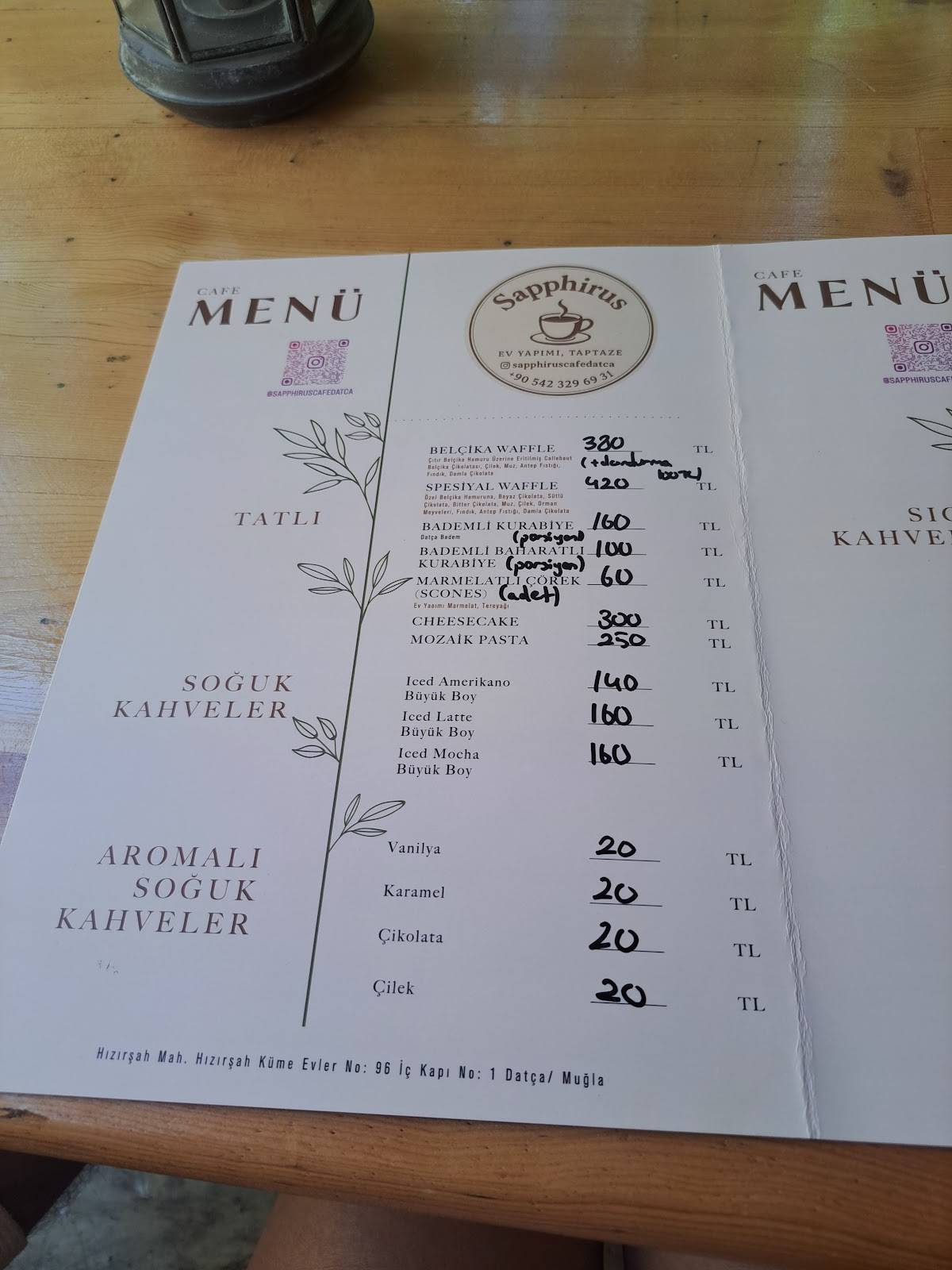 Sapphirus Cafe Datça меню