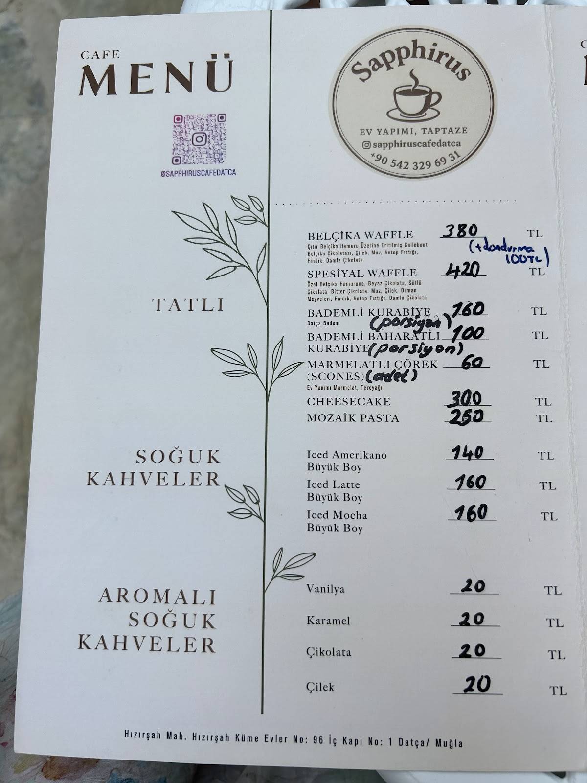Sapphirus Cafe Datça меню