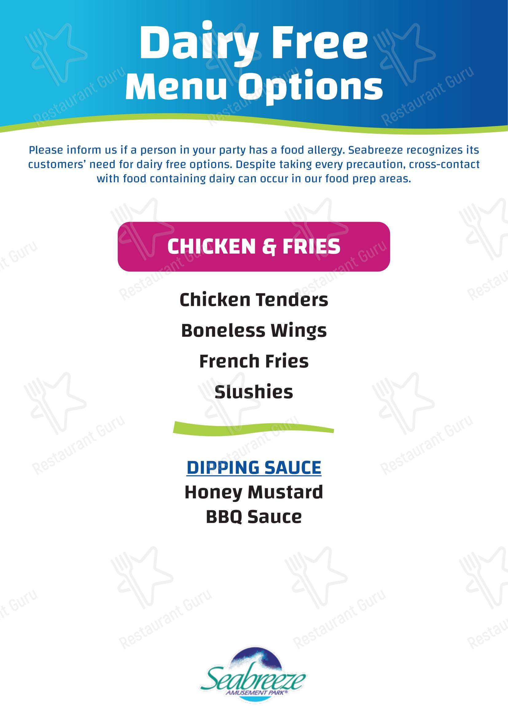 Взгляните на меню Seabreeze Grill
