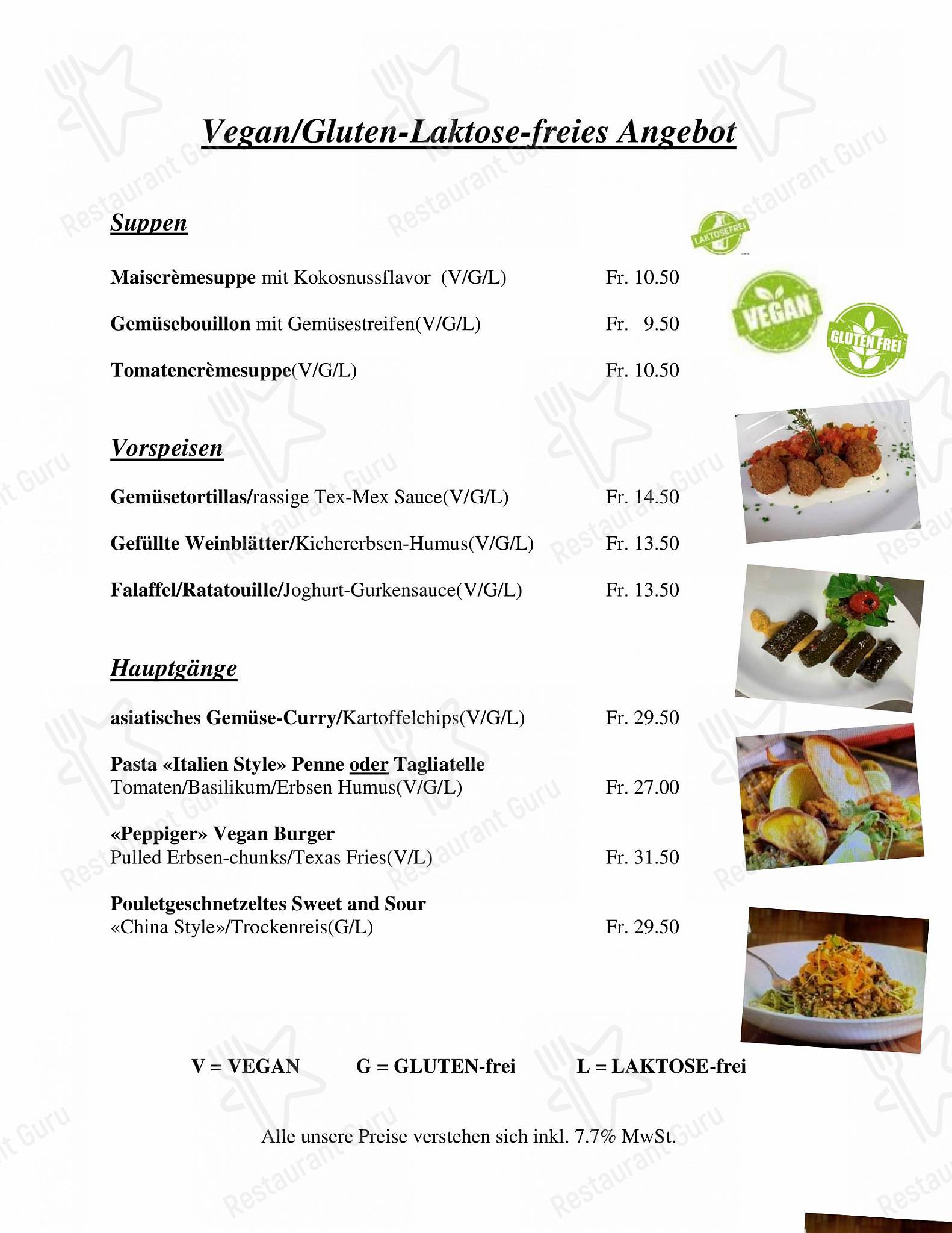 OUR MENU ресторана Restaurant Hotel Seeblick в Мёригене
