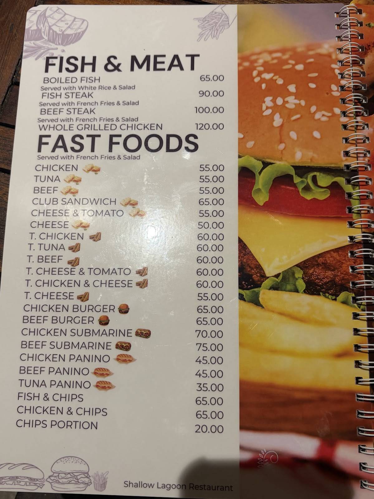 Shallow Lagoon Restaurant меню