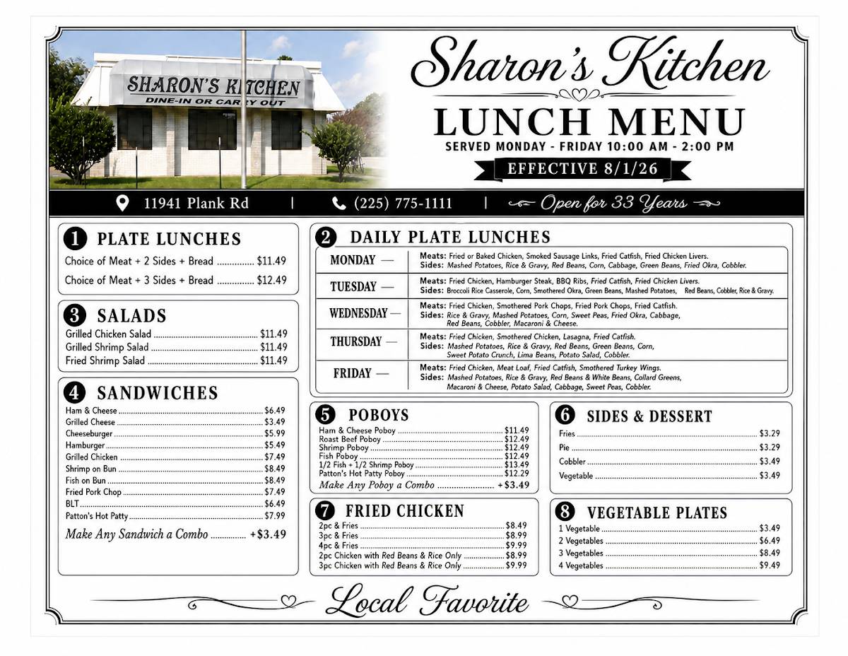 Sharon's Kitchen меню