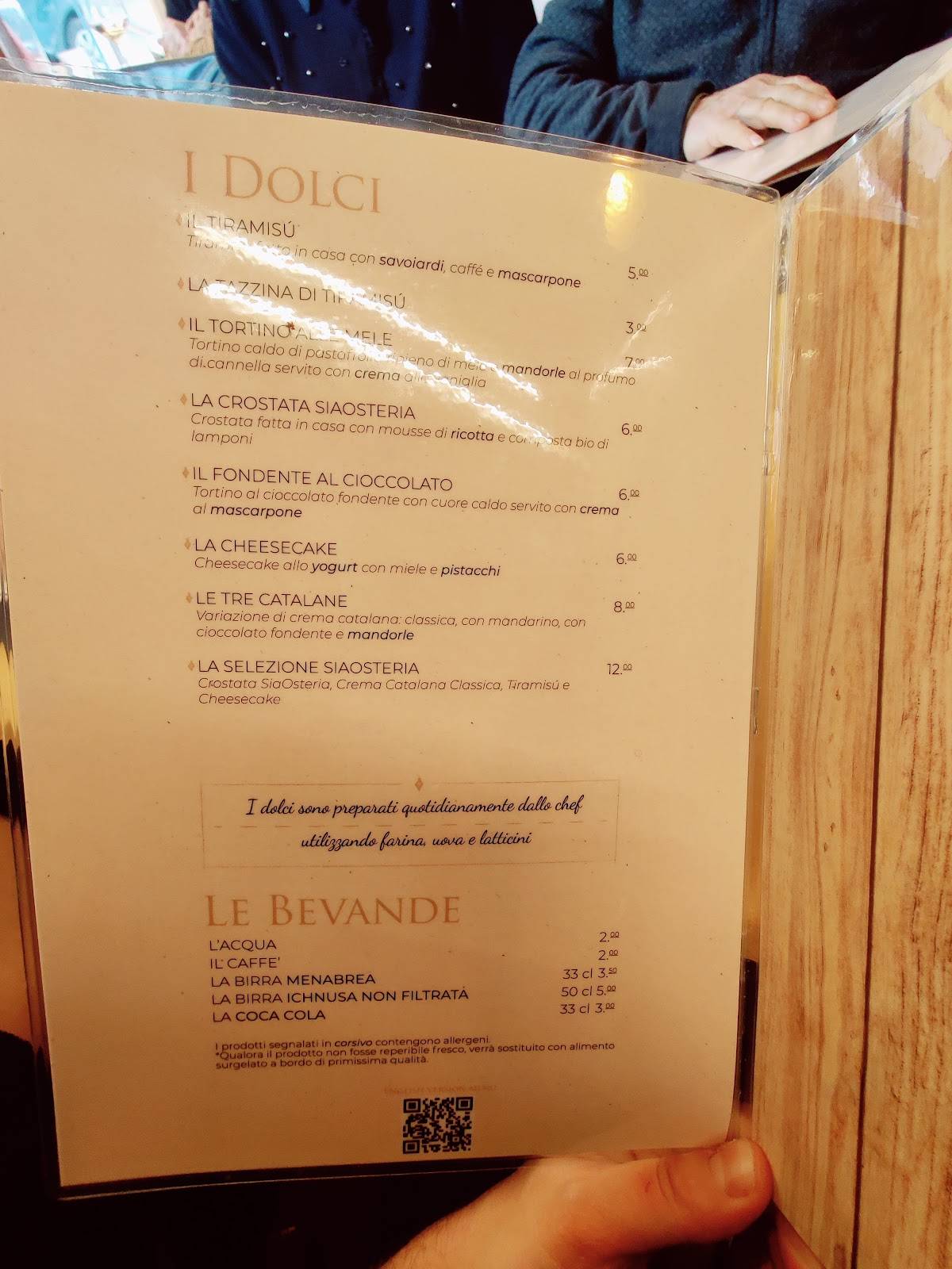 Sia Osteria меню