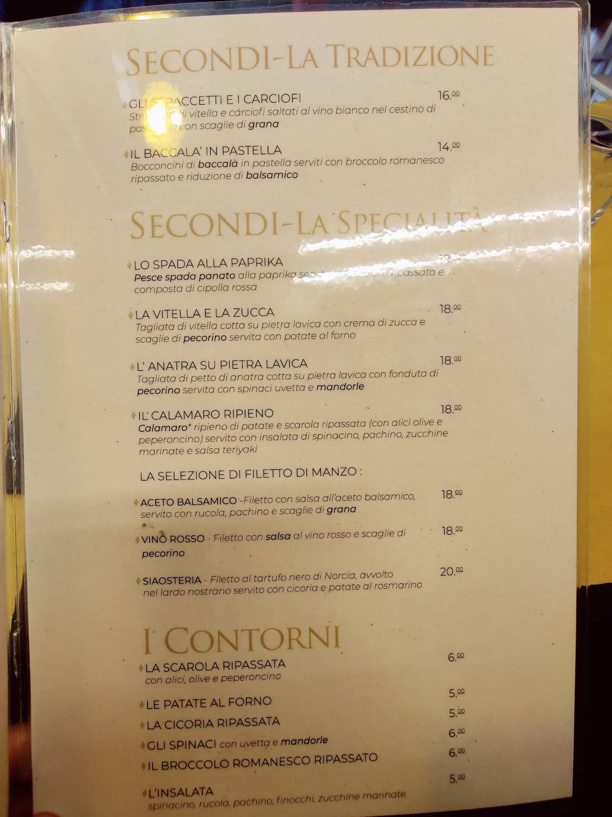 Sia Osteria меню