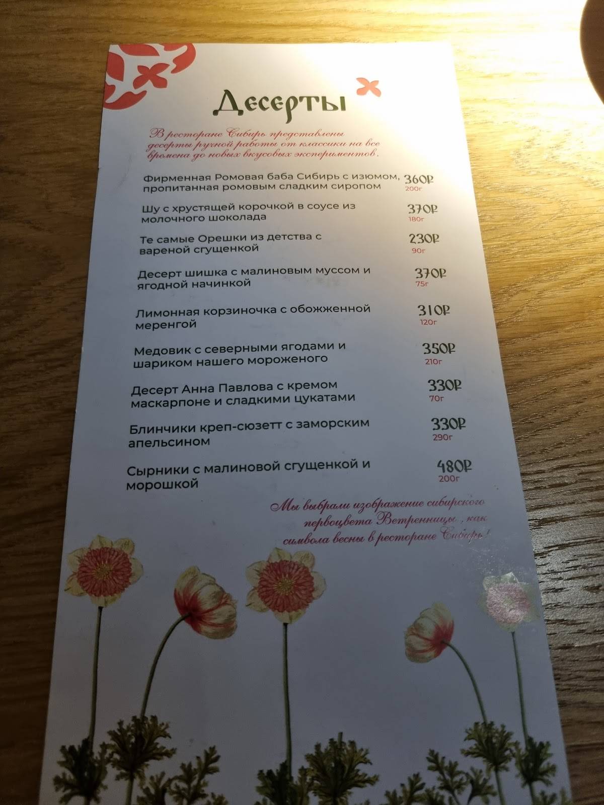 Сибирь меню