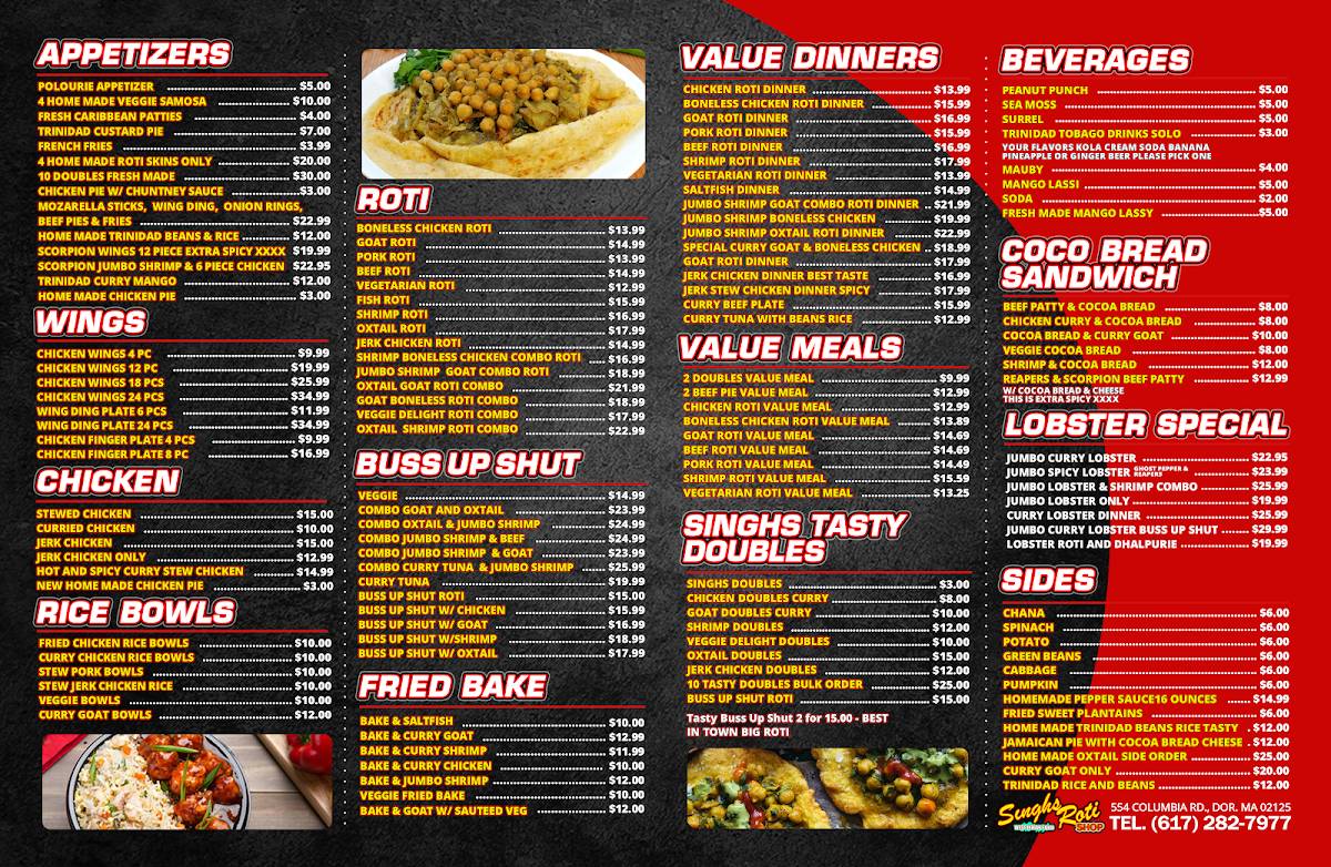 Singh's Roti Shop меню