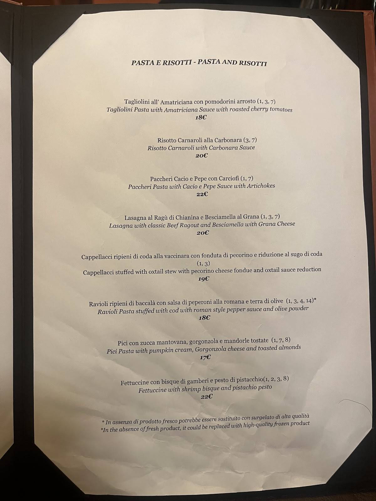 Sistina 52 меню