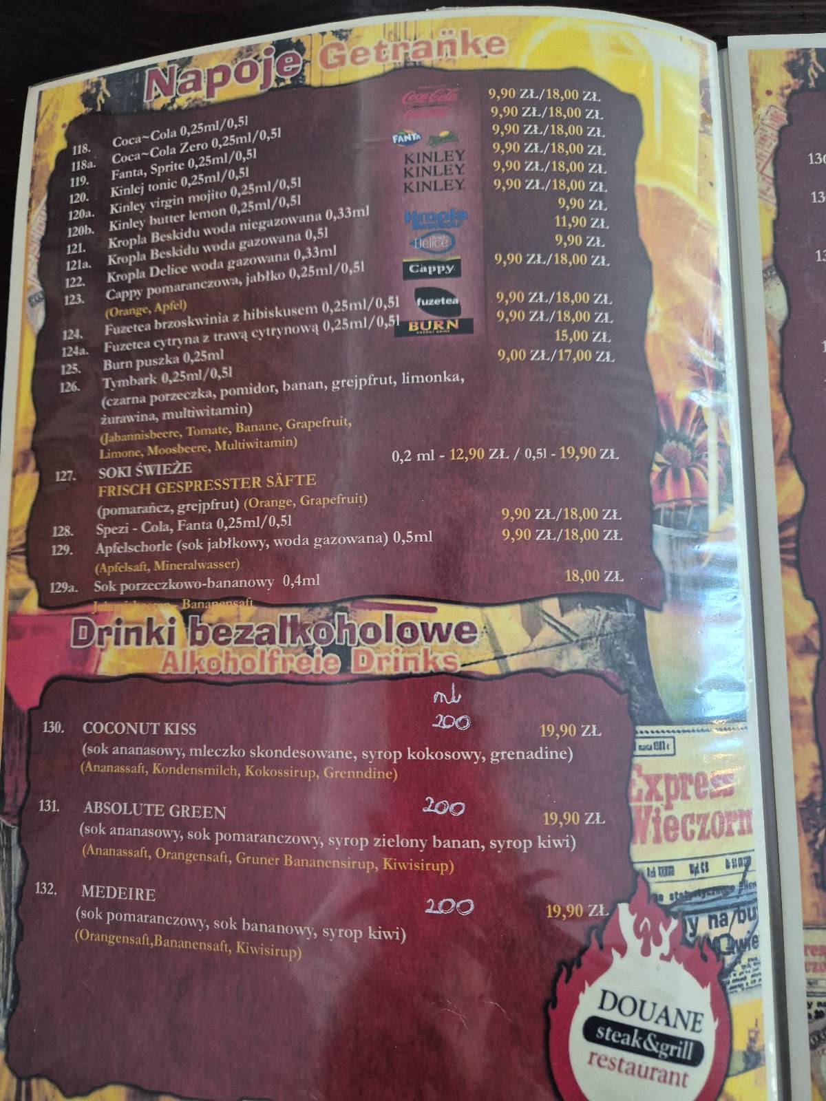 Restauracja Douane меню